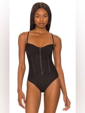 Free People Night Rhythm Corset Bodysuit Black X Small Nwt MSRP $48